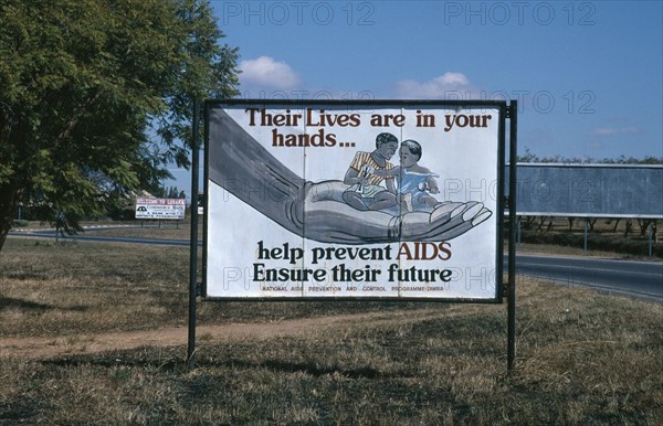 ZAMBIA, Lusaka, Billboard with AIDS prevention poster produced by the National Aids Prevention and Control Programme.