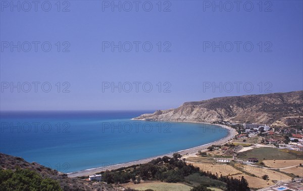 CYPRUS, Pissouri Bay, "Mediterranean bay encircled by narrow strip of beach, agricultural land and distant headland."