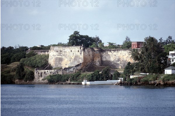 KENYA, Mombassa, Fort Jesus seen from across water.