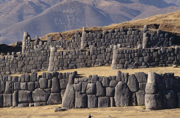 PERU, Cuzco , The massive walls at Inca Fort of Sacsayhuaman.