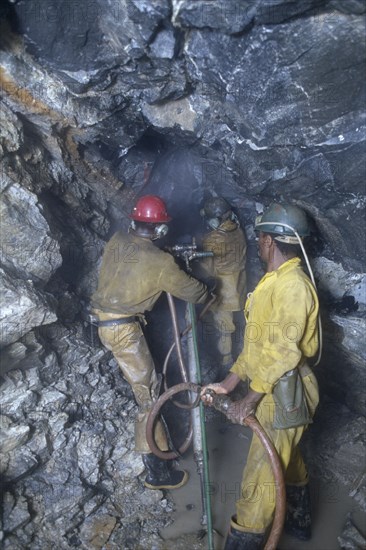 ZIMBABWE, Sanzwana, Underground drilling in emerald mine.