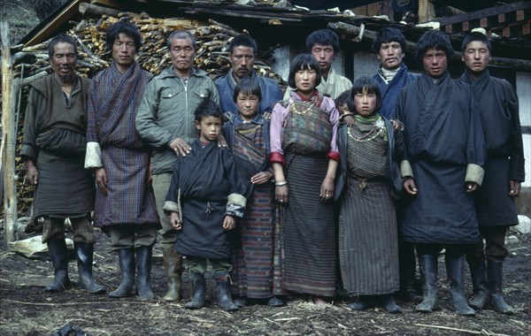 BHUTAN, Lingshi, Extended yak herding family.