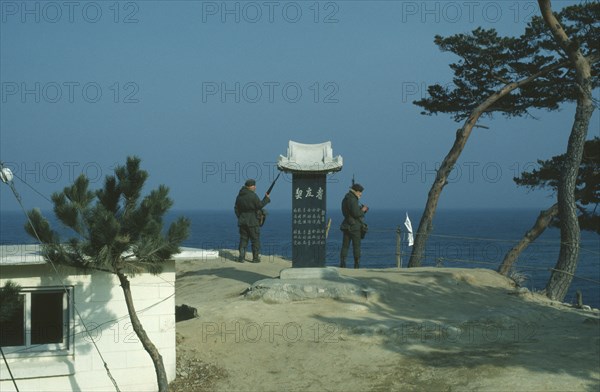 SOUTH KOREA, Demilitarized Zone, Armed guards on the east coast looking out from North Korean communist infiltrators.