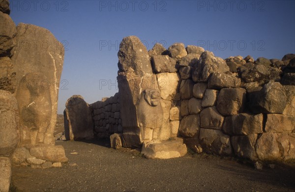 TURKEY, Central Anatolia, Corum, Hattusas.  Ancient site of Hittite capital.  Lion Gate. Unesco World Heritage site.