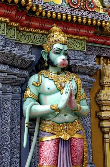 SINGAPORE, , Colourful Hindu Temple statue of Hanuman the monkey God