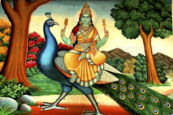 SINGAPORE, , Colourful mural in an Indian Hindu Temple
