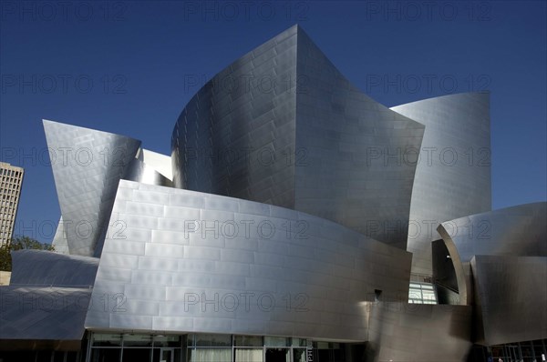 USA, California, Los Angeles, The Walt Disney Concert Hall modern silver exterior designed by Frank Gehry