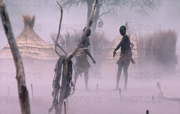 SUDAN, Weather, Dust storm in Dinka village.