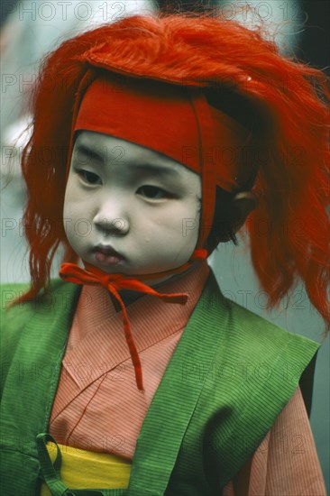 JAPAN, Festivals, Gion Matsuri , Portrait of child at Gion Matsuri Festival.