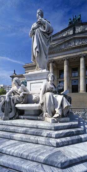 GERMANY, Berlin, Gendarmenmarkt. The Schiller statue in front of the Konzerhaus