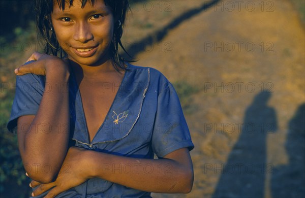 COLOMBIA, Amazonas, Santa Isabel, "Portrait of Camilla, a Macuna Indian girl in evening sunshine."