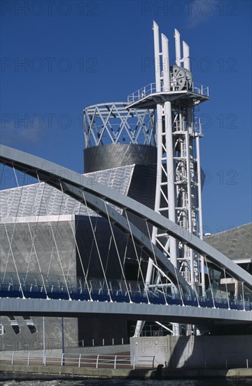 ENGLAND, Manchester, Exterior view of the Lowry Arts Centre and bridge