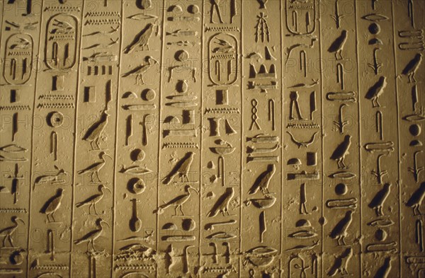 EGYPT, Archaeology, Detail of hieroglyphics in tomb.