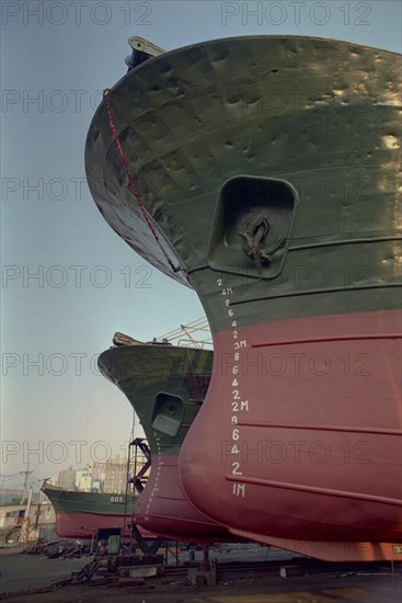 SOUTH KOREA, Pusan, View of ships in for repair at the dry docks