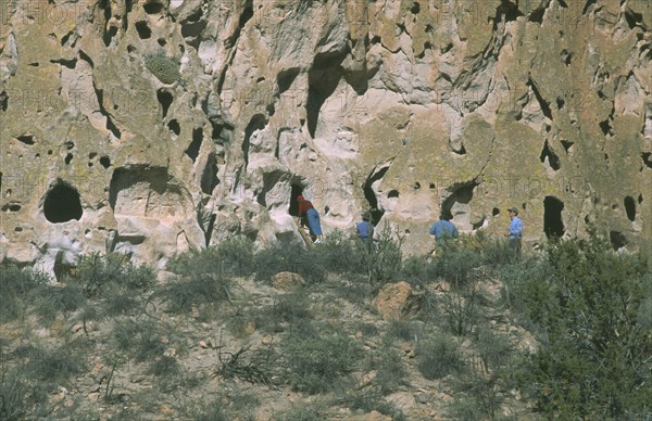 USA, New Mexico, Bandalier, Anasazi Indian cave dwellings in the national monument