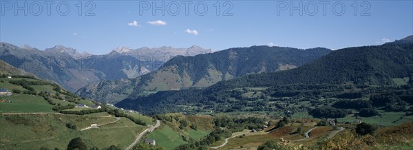 FRANCE, Aquitaine, Pyrenees Atlantiques, View over High Plateau south of Lescun Village