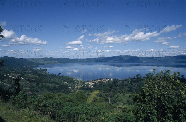 GHANA, Lake Bosumtwi, View across lake formed in volcanic crater