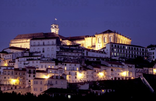 PORTUGAL, Coimbra, University illuminated at dusk