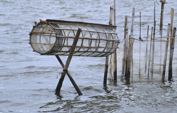 VIETNAM, Central, Fishing, Traditional shrimp fishing net basket