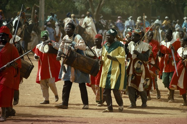 NIGERIA, Katsina, Musicians in procession for Salah Day.