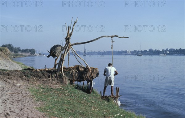 EGYPT, River Nile, Shadouf irrigation.