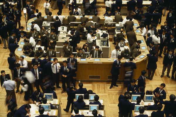 JAPAN, Tokyo, View looking down on the trading floor of the Tokyo stock exchange