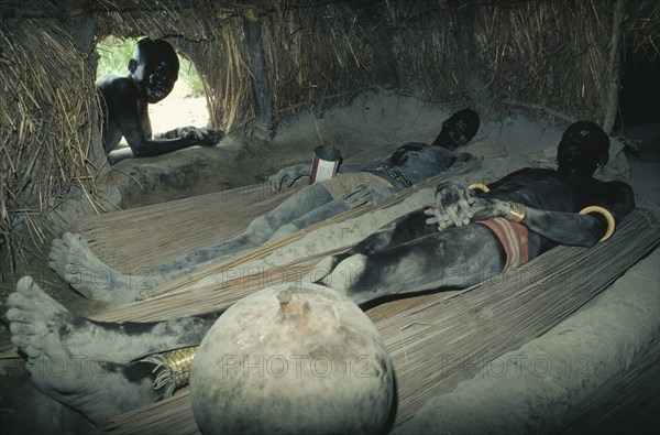 SUDAN, Dinka People, Customs and Rituals, Dinka fattening camp ritual for boys before manhood