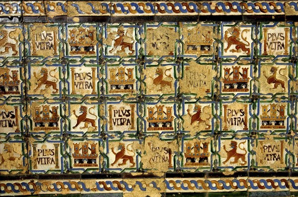 SPAIN, Andalucia, Seville, Santa Cruz District. The Royal Alcazar tile detail