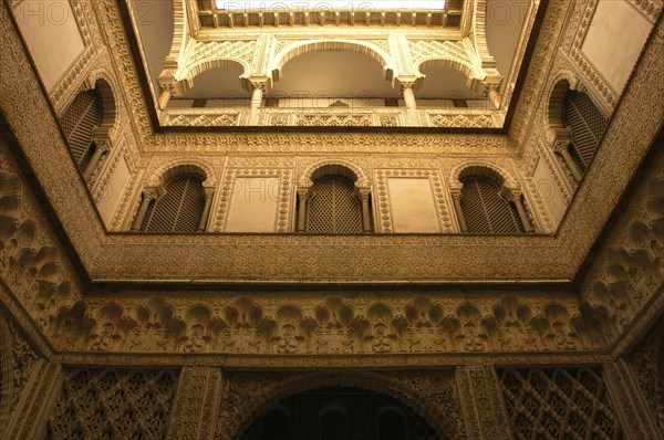 SPAIN, Andalucia, Seville, The Royal Alcazar angled interior view
