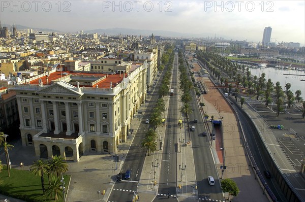 SPAIN, Catalonia, Barcelona, View over road and city skyline