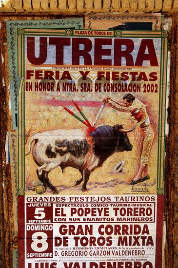 SPAIN, General, Bull fight poster showing a drawing of a matador spearing a bull