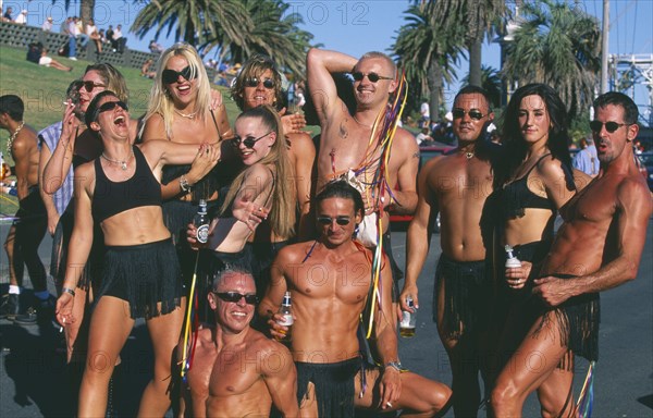 AUSTRALIA, Victoria, Melbourne, Men and women on the annual Gay Pride March in the south Melbourne suburbs