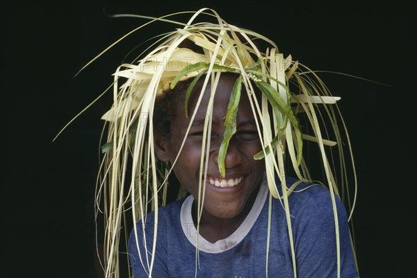 PACIFIC ISLANDS, Melanesia, Soloman Islands, Foueda Island.  Portrait of Lau boy dressed for wedding celebrations.