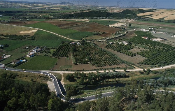 SPAIN, Andalucia, Cadiz, Arcos de la Frontera. Vista of surrounding countryside from Plaza del Cabildo lookout point