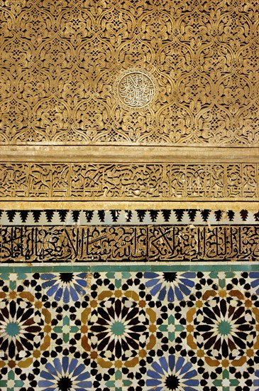 MOROCCO, Marrakech, Detail of tile decoration of the Saadian Tombs
