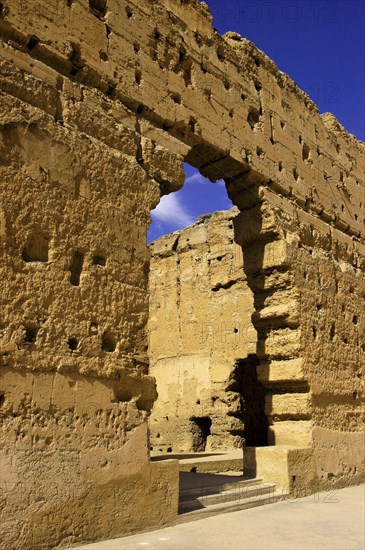 MOROCCO, Marrakech, Crumbling archway in old palace wall