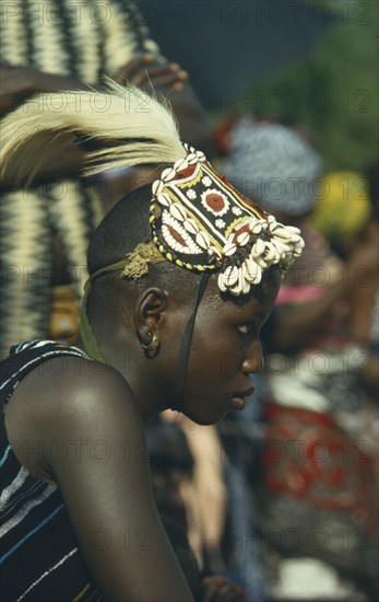 IVORY COAST, Traditional Dress, Woman with head dress made of shells