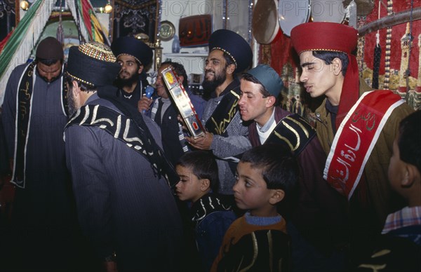 PALESTINE, Gaza, Gaza City, Sufi dancers and musicians in a mosque