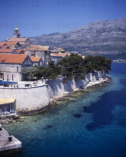 CROATIA, Korcula Island, Korcula, View over coastal town fortified with 13th century walls