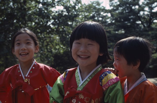 SOUTH KOREA, Seoul, Girls wearing traditional dress.