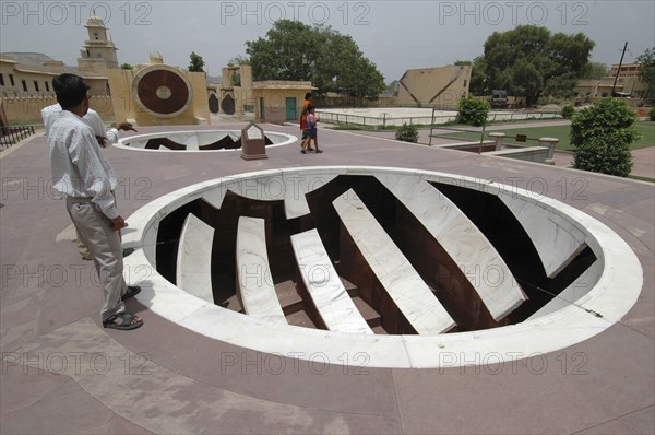 INDIA, Rajasthan, Jaipur, Observatory resessed structure at the Jantar Mantar observatory built by Jai Singh in 1728