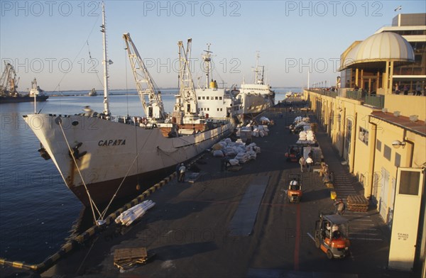 UKRAINE, Odessa, View over the Harbour wth freight ship in dock