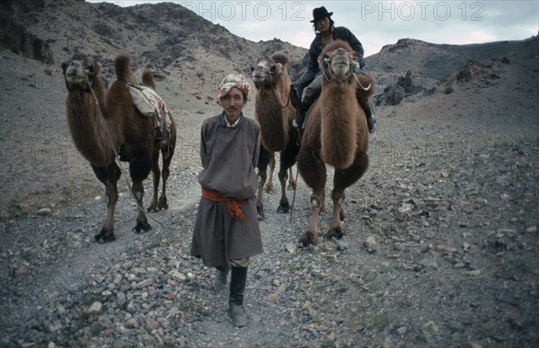 MONGOLIA, Gobi Desert, Herdsmen and camels