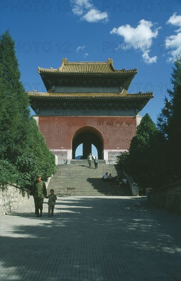 CHINA, Beijing Division, Ming Tombs, Chinese visitors at gateway to tombs