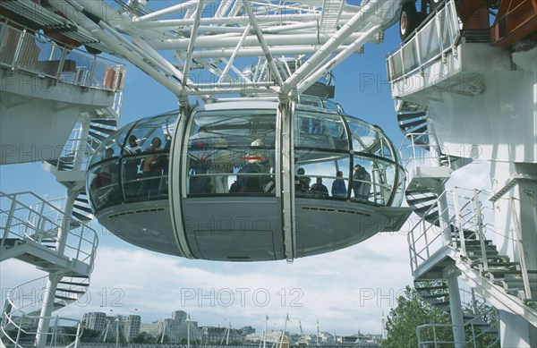 ENGLAND, London, British Airways London Eye Milennium wheel view of capsule on its assent.