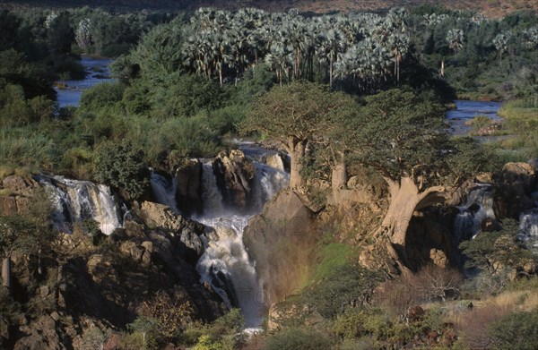 NAMIBIA, Kunene River, Epupa Falls waterfall situated on the northern border with Angola.