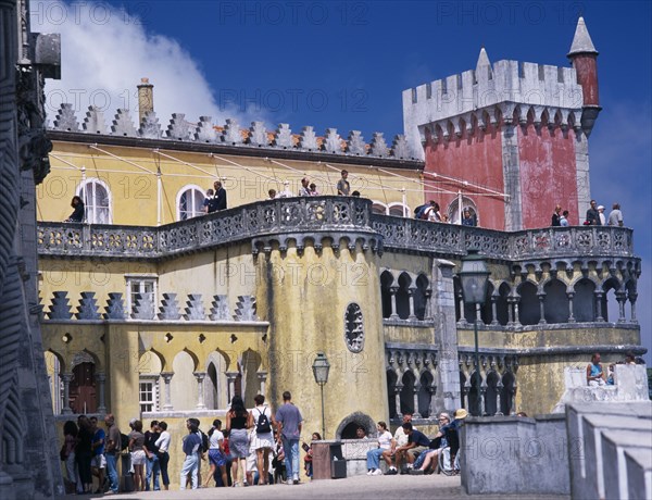 PORTUGAL, Sintra, Palacio de Pena courtyard showing eclectic architectural style dating from 19th century.