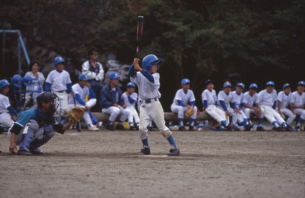 JAPAN, Honshu, Tono, Young boys playing baseball