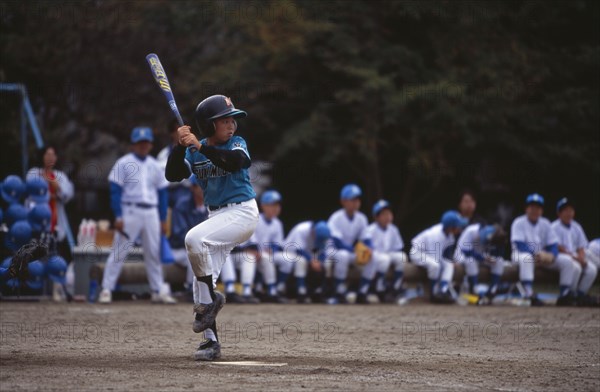 JAPAN, Honshu, Tono, Young boys playing baseball