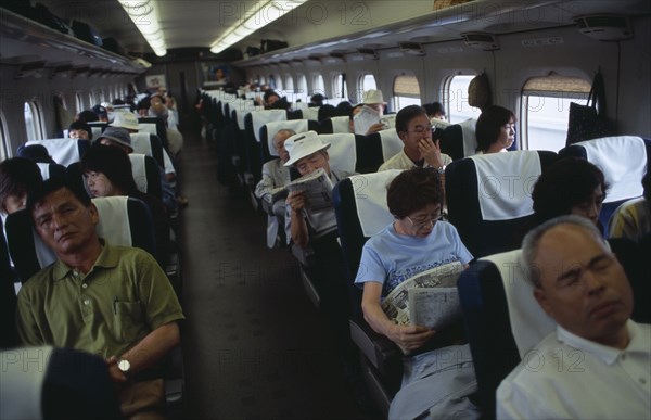 JAPAN, Honshu, Interior view of Shinkansen aka Bullet Train travelling from Tokyo to Kyoto